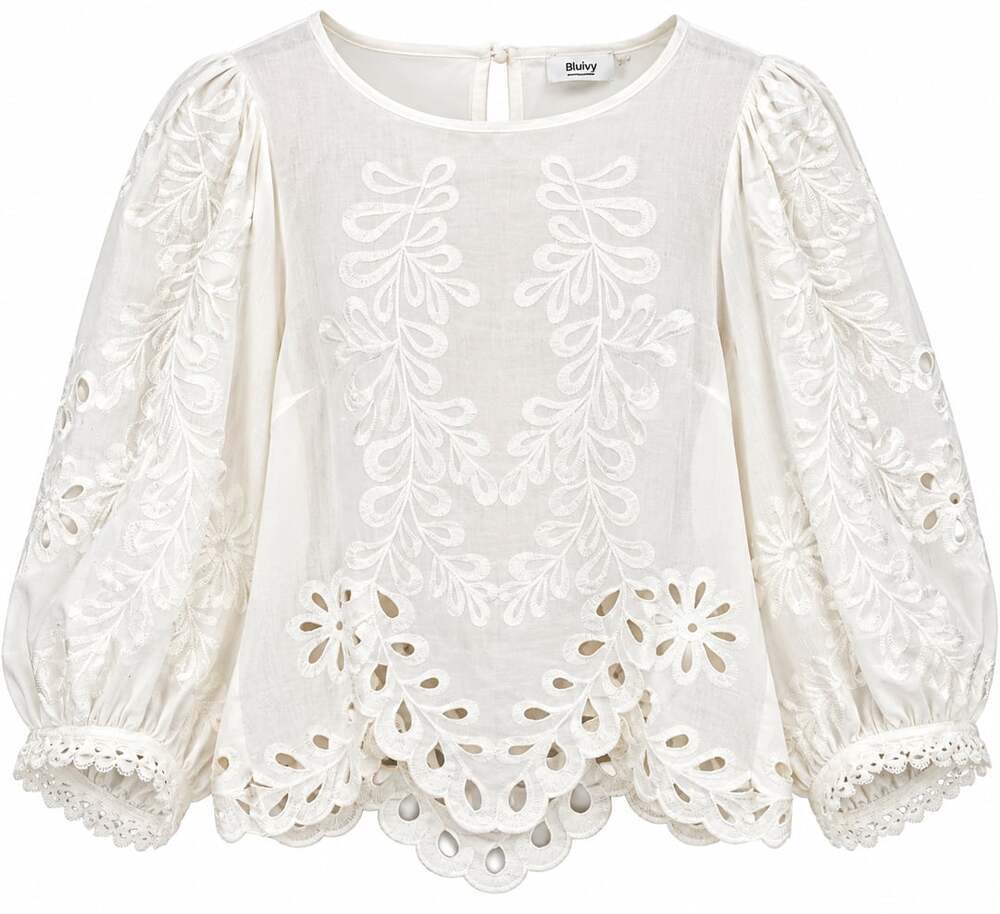 Bluivy Blouse Size S White Cutwork Puff Sleeve